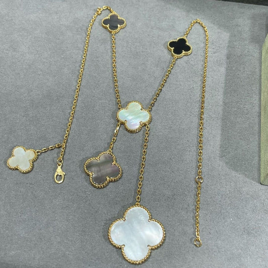 ¡®lume Jewelry¡¯CLOVER 6 MOTIF MOP ONYX GOLD NECKLACE