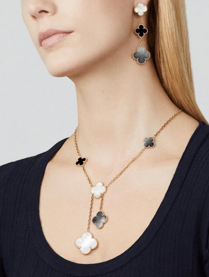 ¡®lume Jewelry¡¯CLOVER 3 MOTIF MOP ONYX DARK MOP PINK GOLD EARRINGS