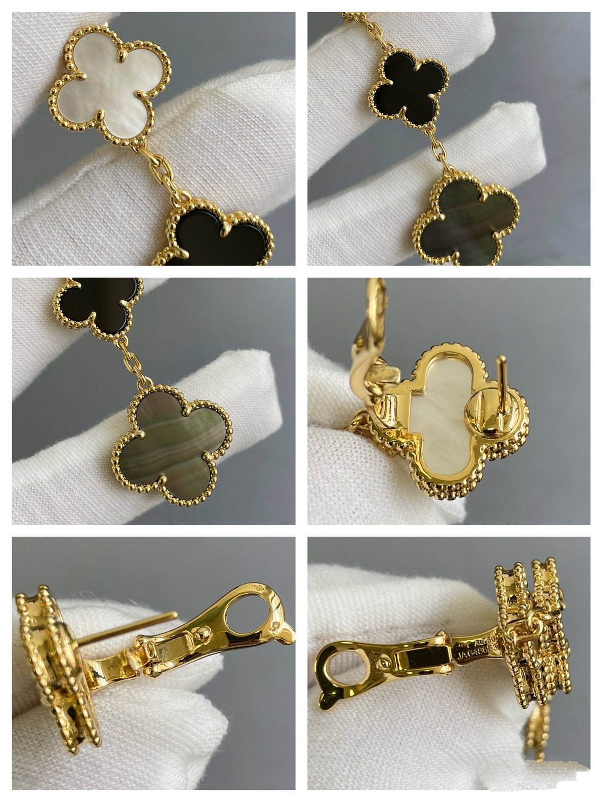 ¡®lume Jewelry¡¯CLOVER 3 MOTIF MOP ONYX DARK MOP PINK GOLD EARRINGS