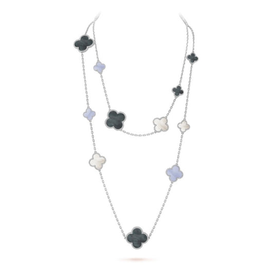 ¡®lume Jewelry¡¯CLOVER 16 MOTIF CHALCEDONY MOP SILVER NECKLACE
