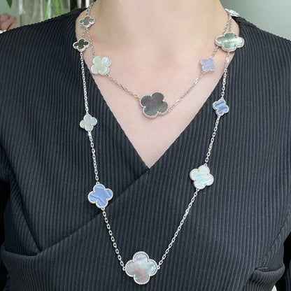 ¡®lume Jewelry¡¯CLOVER 16 MOTIF CHALCEDONY MOP SILVER NECKLACE
