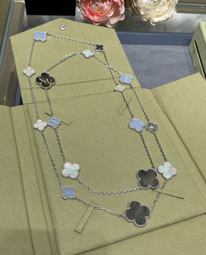 ¡®lume Jewelry¡¯CLOVER 16 MOTIF CHALCEDONY MOP SILVER NECKLACE