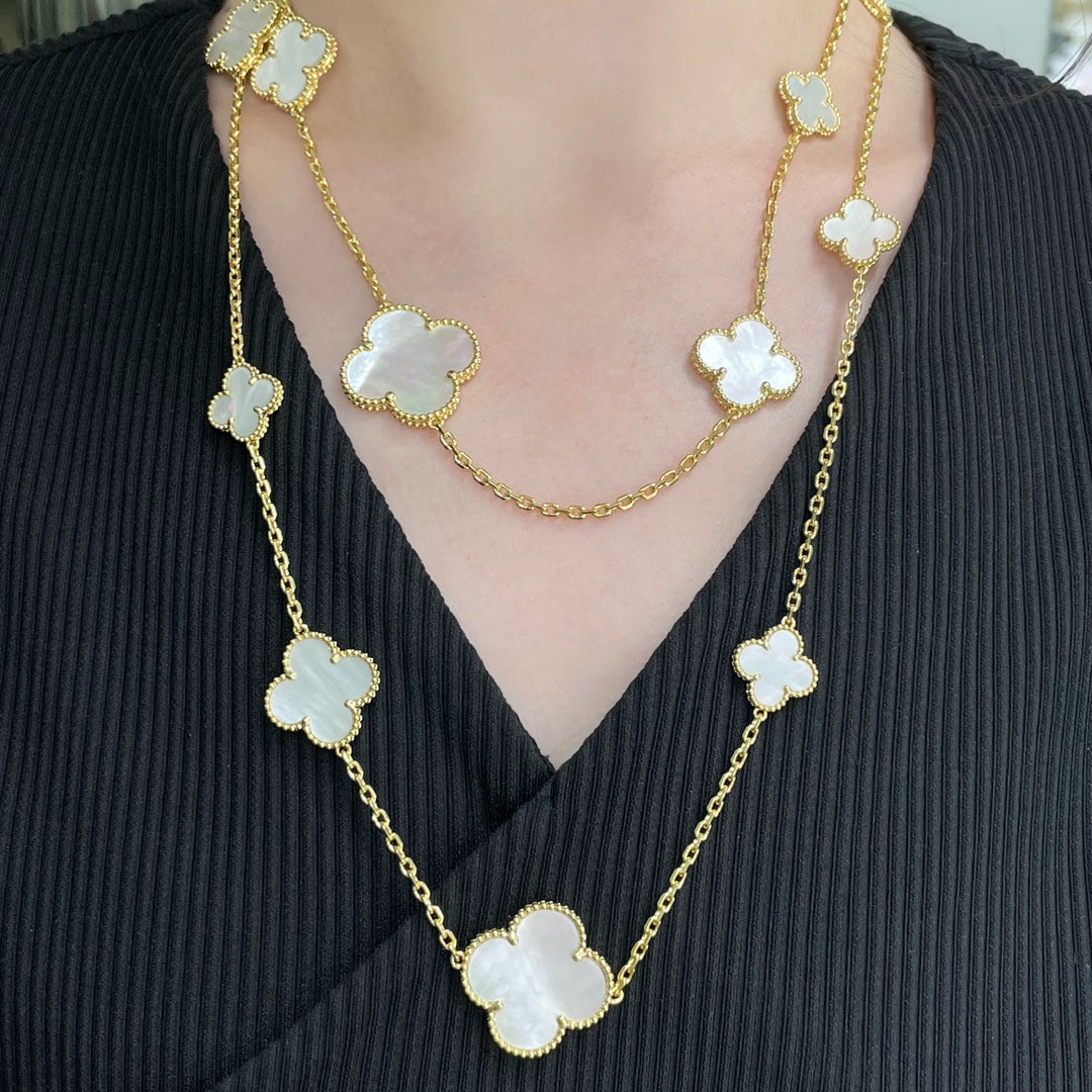 ¡®lume Jewelry¡¯CLOVER 16 MOTIF WHITE MOP GOLD NECKLACE