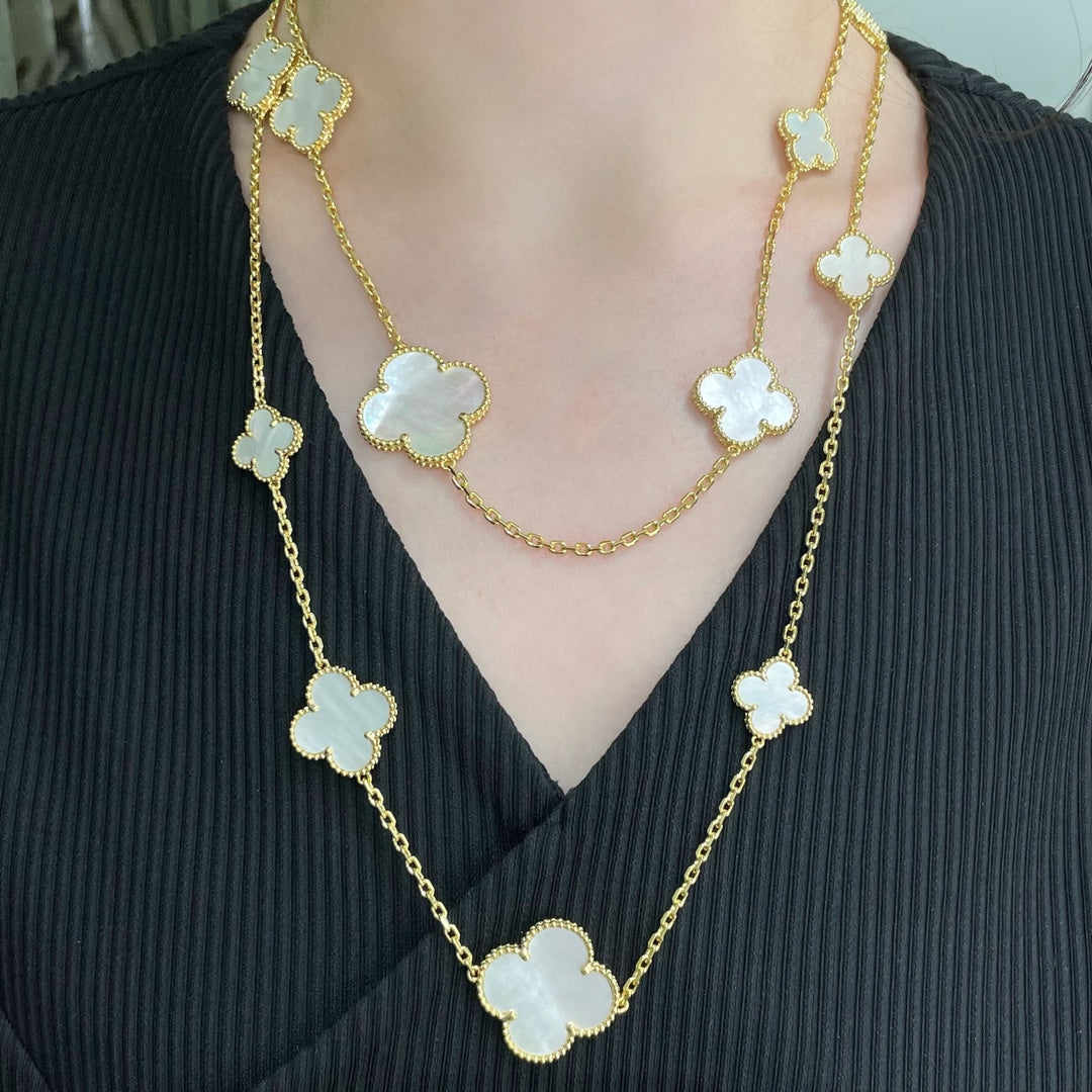 ¡®lume Jewelry¡¯CLOVER 16 MOTIF WHITE MOP GOLD NECKLACE