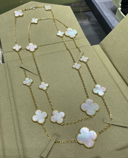 ¡®lume Jewelry¡¯CLOVER 16 MOTIF WHITE MOP GOLD NECKLACE