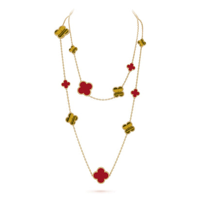¡®lume Jewelry¡¯CLOVER 16 MOTIF CARNELIAN TIGER EYE ROSE GOLD NECKLACE