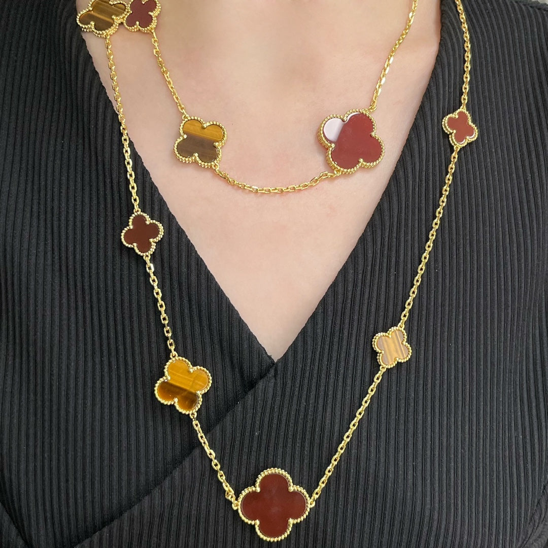 ¡®lume Jewelry¡¯CLOVER 16 MOTIF CARNELIAN TIGER EYE ROSE GOLD NECKLACE