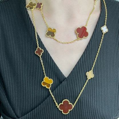 ¡®lume Jewelry¡¯CLOVER 16 MOTIF CARNELIAN TIGER EYE ROSE GOLD NECKLACE