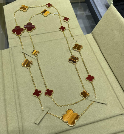 ¡®lume Jewelry¡¯CLOVER 16 MOTIF CARNELIAN TIGER EYE ROSE GOLD NECKLACE