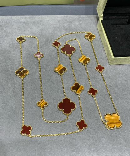 ¡®lume Jewelry¡¯CLOVER 16 MOTIF CARNELIAN TIGER EYE ROSE GOLD NECKLACE