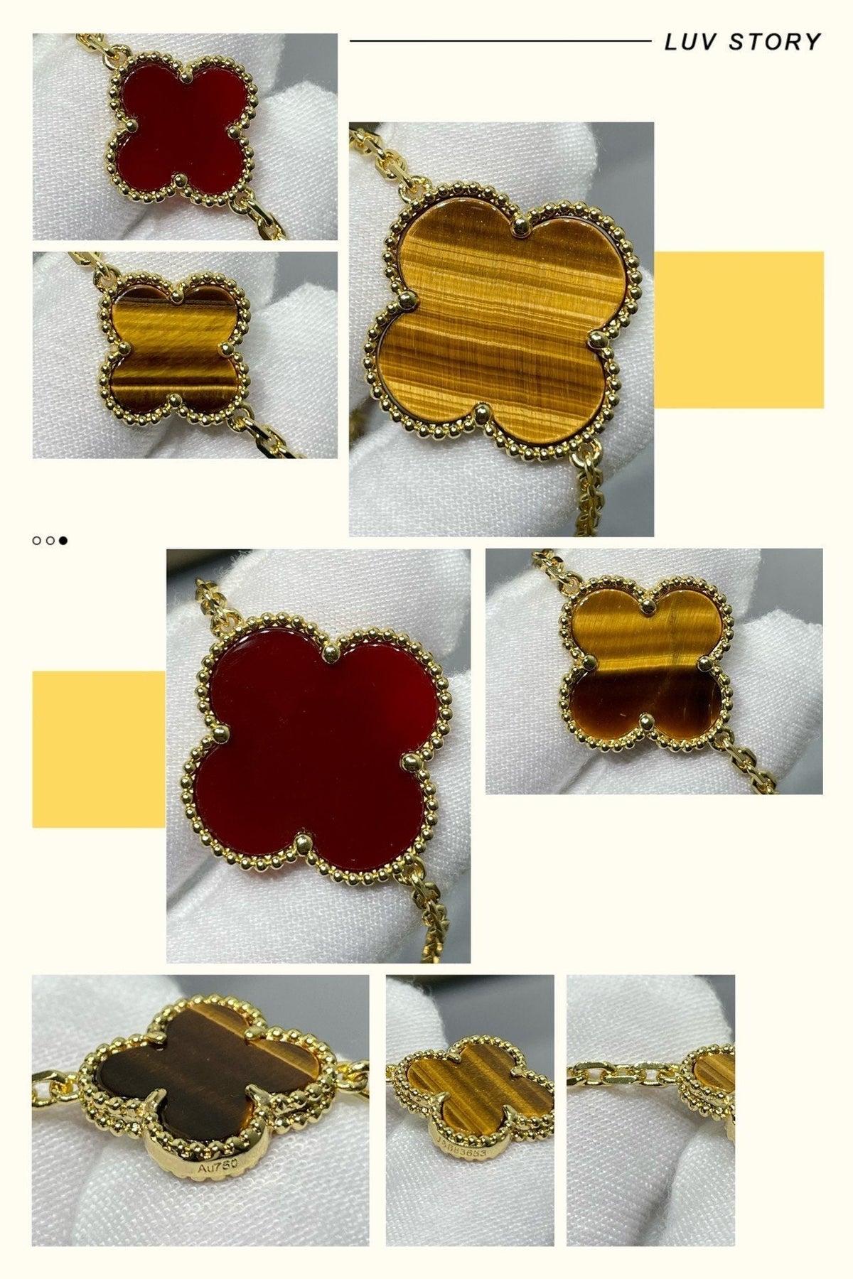¡®lume Jewelry¡¯CLOVER 16 MOTIF CARNELIAN TIGER EYE ROSE GOLD NECKLACE