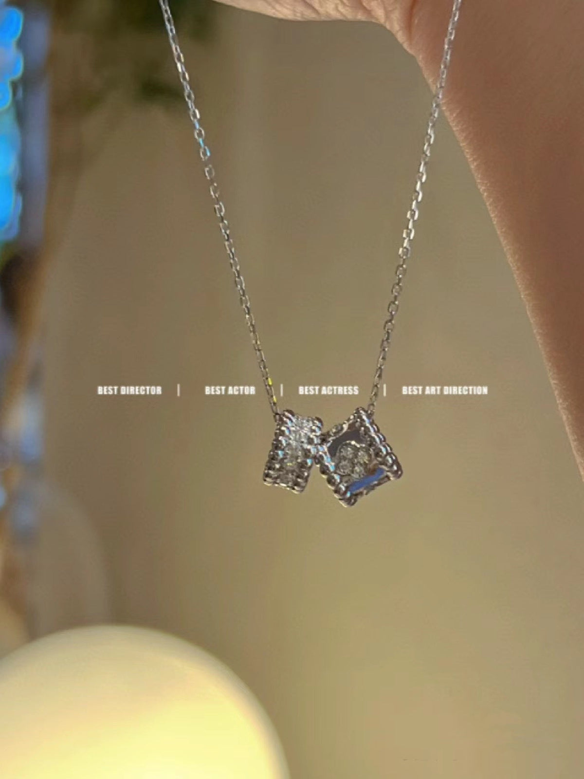 ¡®lume Jewelry¡¯PERLEE DOUBLE PENDANT SILVER DIAMOND NECKLACE