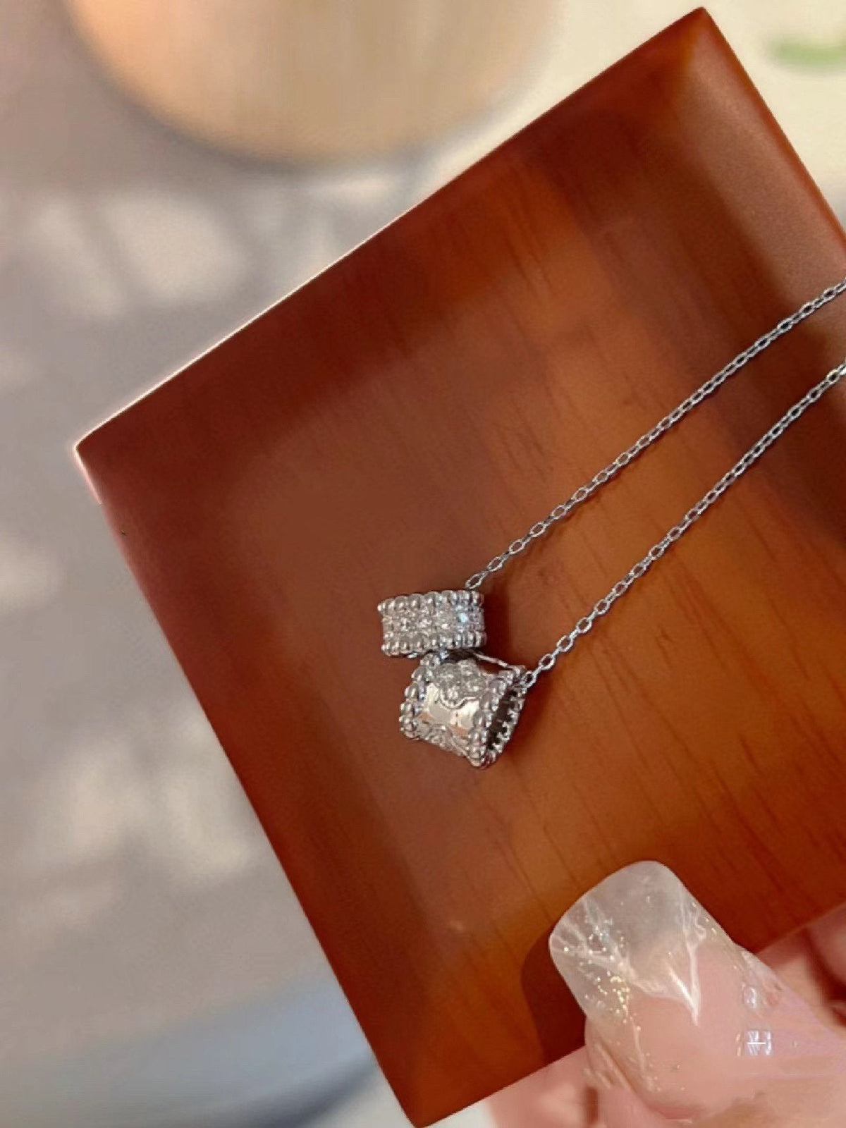 ¡®lume Jewelry¡¯PERLEE DOUBLE PENDANT SILVER DIAMOND NECKLACE