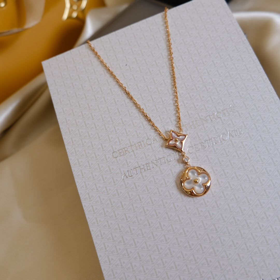 ¡®lume Jewelry¡¯STAR AND SUN WHITE MOP 2 MOTIF PINK GOLD NECKLACE