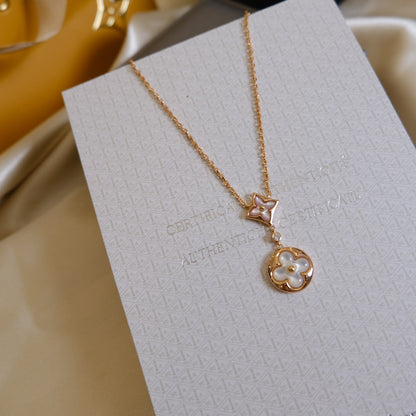 ¡®lume Jewelry¡¯STAR AND SUN WHITE MOP 2 MOTIF PINK GOLD NECKLACE
