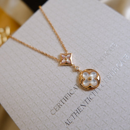 ¡®lume Jewelry¡¯STAR AND SUN WHITE MOP 2 MOTIF PINK GOLD NECKLACE
