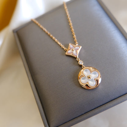 ¡®lume Jewelry¡¯STAR AND SUN WHITE MOP 2 MOTIF PINK GOLD NECKLACE