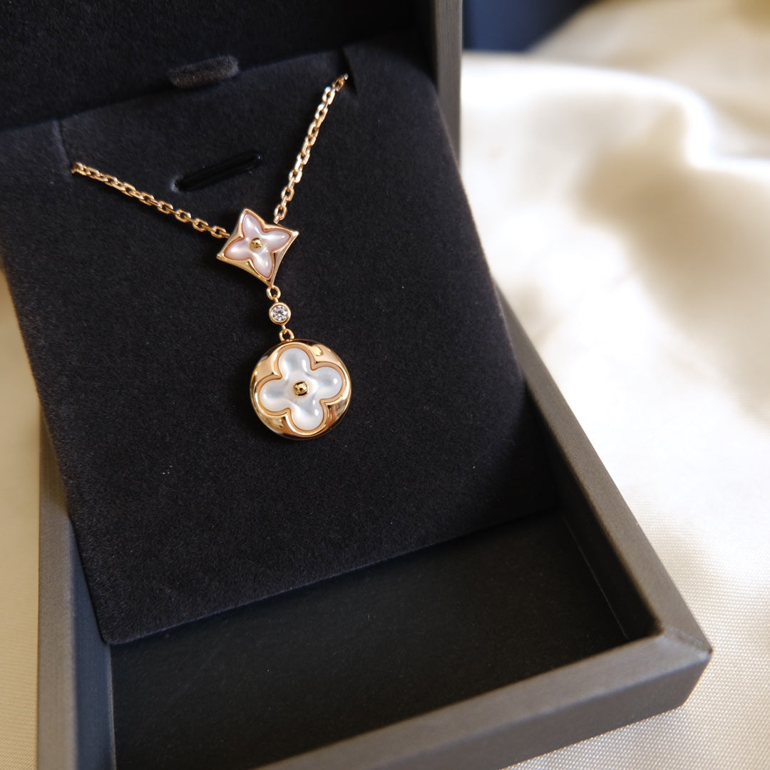¡®lume Jewelry¡¯STAR AND SUN WHITE MOP 2 MOTIF PINK GOLD NECKLACE