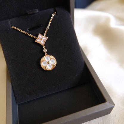 ¡®lume Jewelry¡¯STAR AND SUN WHITE MOP 2 MOTIF PINK GOLD NECKLACE