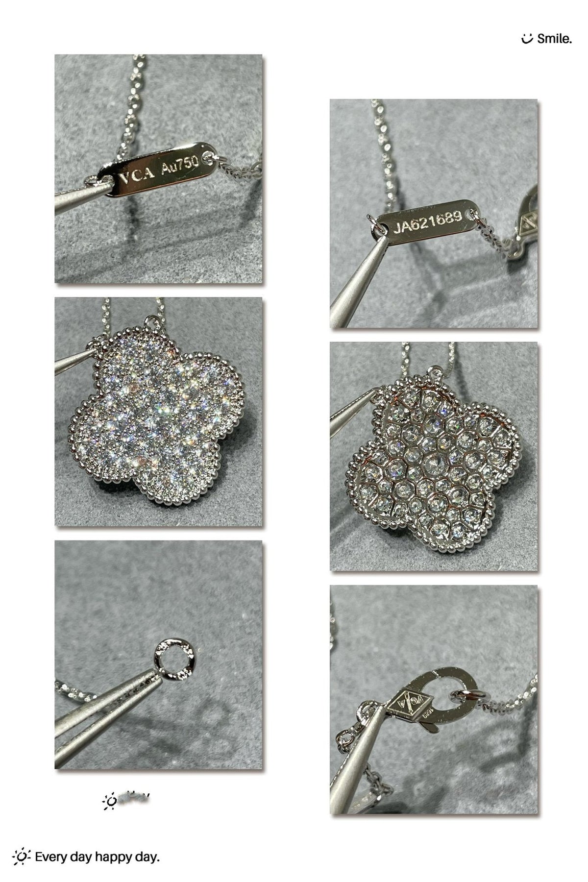 ¡®lume Jewelry¡¯CLOVER 25MM LARGE PENDANT DIAMOND PAVED SILVER NECKLACE