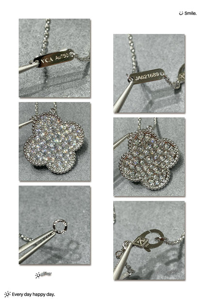 ¡®lume Jewelry¡¯CLOVER 25MM LARGE PENDANT DIAMOND PAVED SILVER NECKLACE