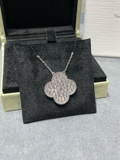 ¡®lume Jewelry¡¯CLOVER 25MM LARGE PENDANT DIAMOND PAVED SILVER NECKLACE