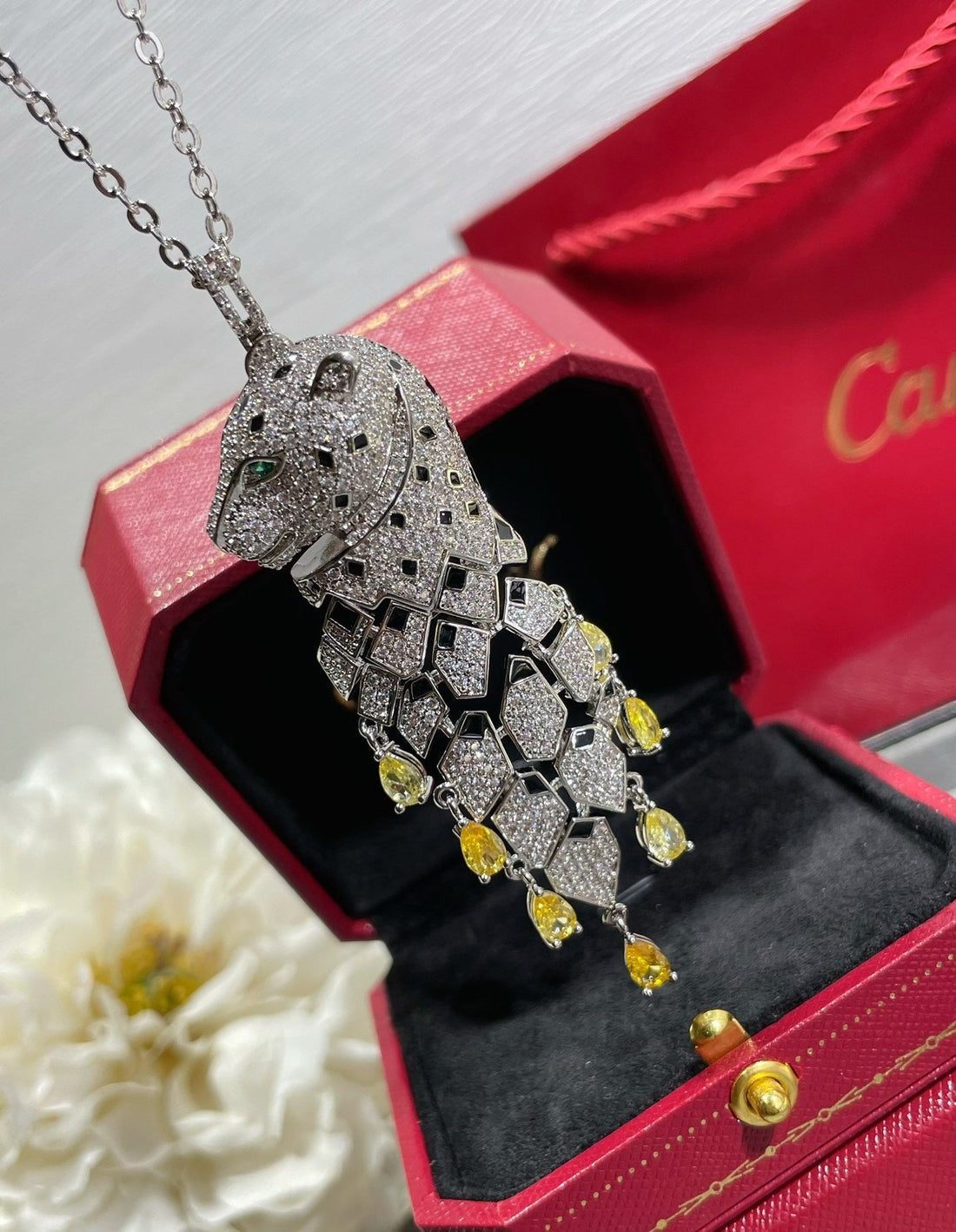 ¡®lume Jewelry¡ High Jewelry Pave Panther Tassel Necklace