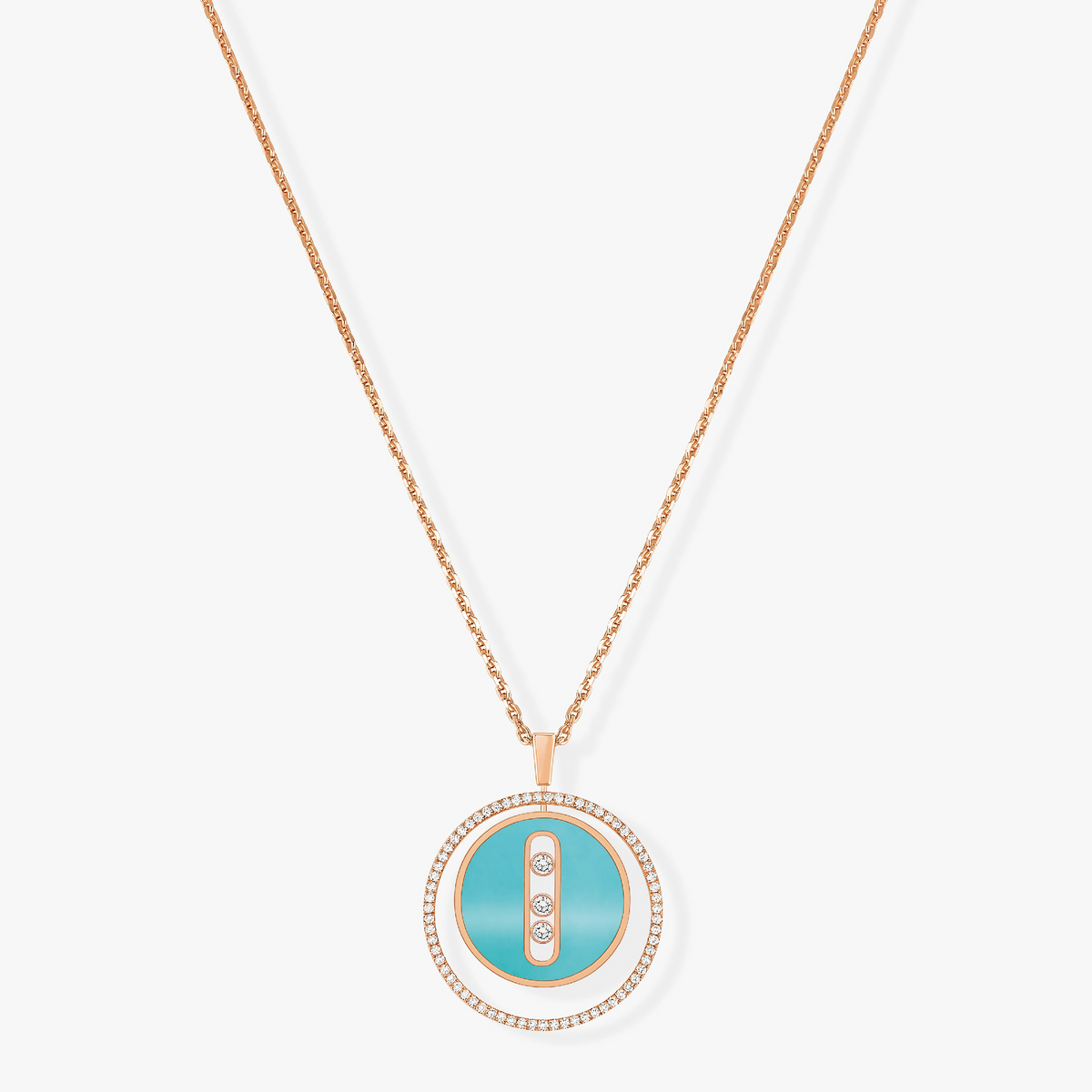 [lume Jewelry]LUCKY MOVE 3 DIAMONDS TURQUOISE PINK GOLD DIAMOND NECKLACE