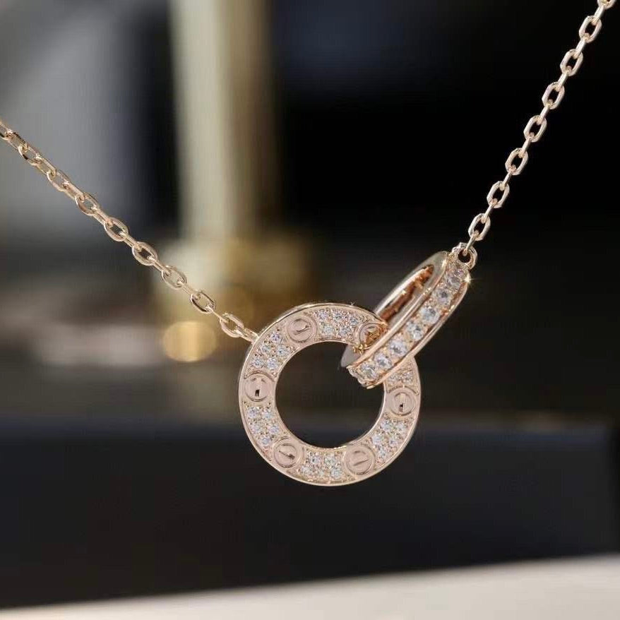 ¡®lume Jewelry¡¯LOVE 7.6MM NECKLACE ROSE GOLD AND SILVER  FULL DIAMOND