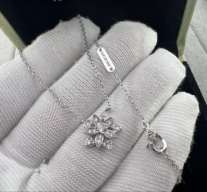 [lume Jewelry] Full Diamond Hollow Lotus Necklace Set