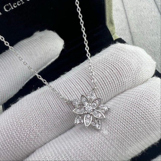 [lume Jewelry] Full Diamond Hollow Lotus Necklace Set