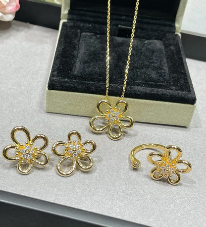 [lume Jewelry] Flower Jewelry Set with Diamond Center