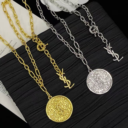 [lume Jewelry]Double-Chain Disc Pendant Necklace