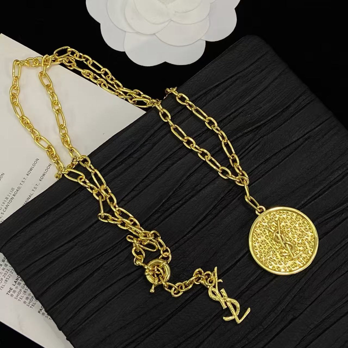 [lume Jewelry]Double-Chain Disc Pendant Necklace