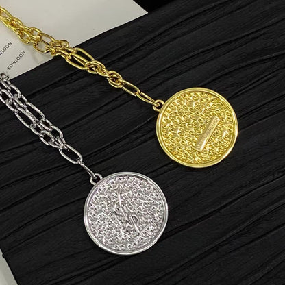 [lume Jewelry]Double-Chain Disc Pendant Necklace