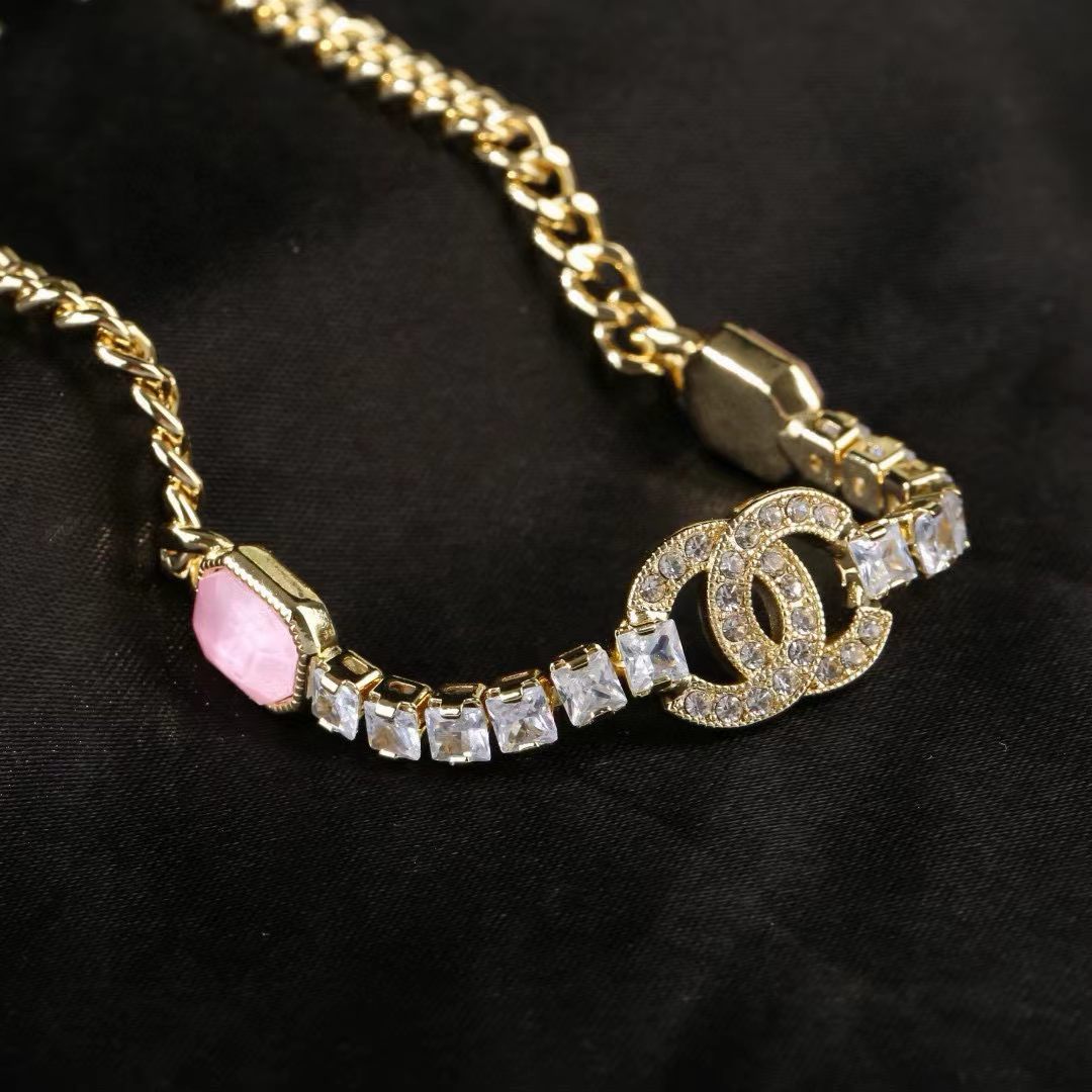 [lume Jewelry]Pink Sugar Cube Double CC Crystal Choker