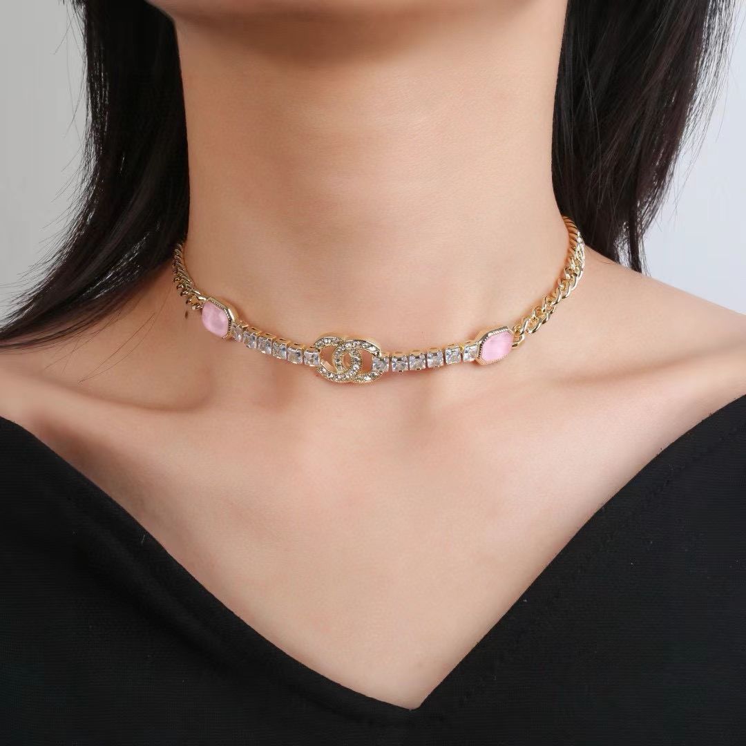 [lume Jewelry]Pink Sugar Cube Double CC Crystal Choker