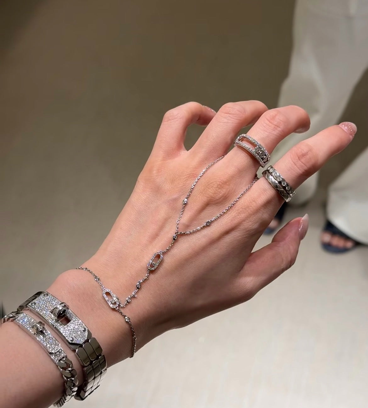 [lume Jewelry] Flexible Arm Chain Bracelet with Sliding Diamonds
