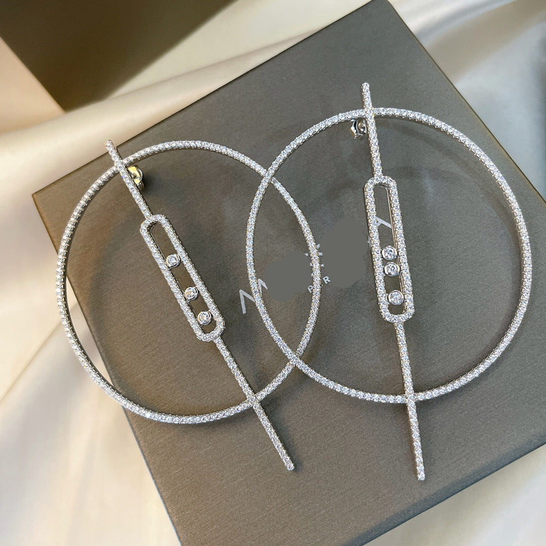 [lume Jewelry]Move Large Hoop Earrings, Three Sliding Diamonds