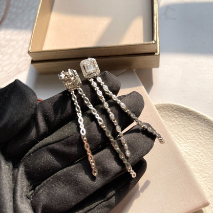 [lume Jewelry] Alix Long Drop Earrings, White Gold with Diamonds