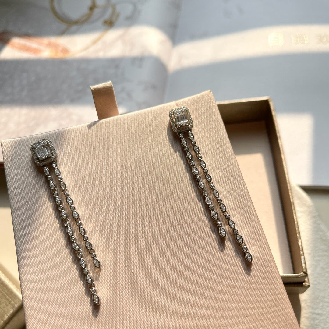 [lume Jewelry] Alix Long Drop Earrings, White Gold with Diamonds