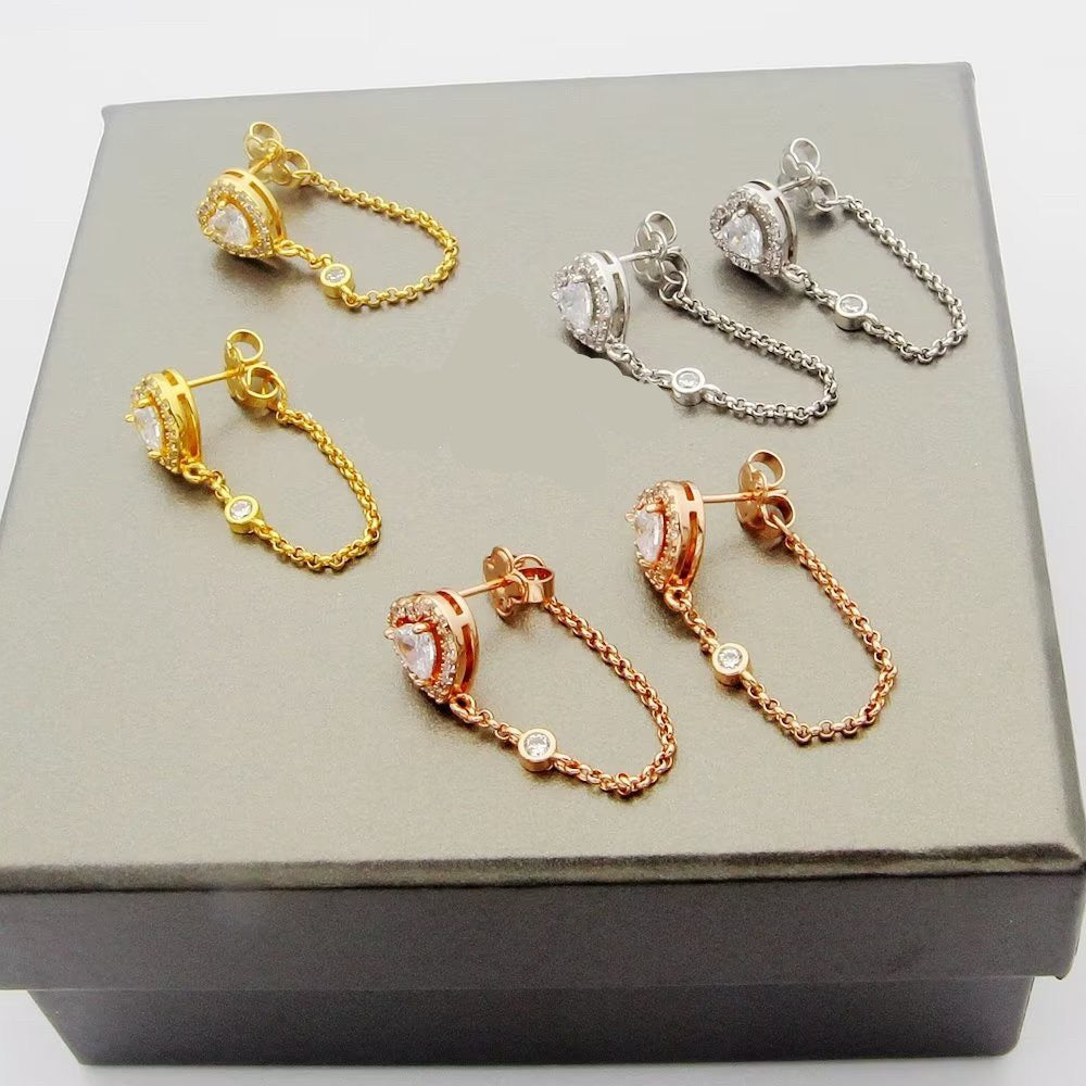 [lume Jewelry]My Twin Heart Chain Earrings