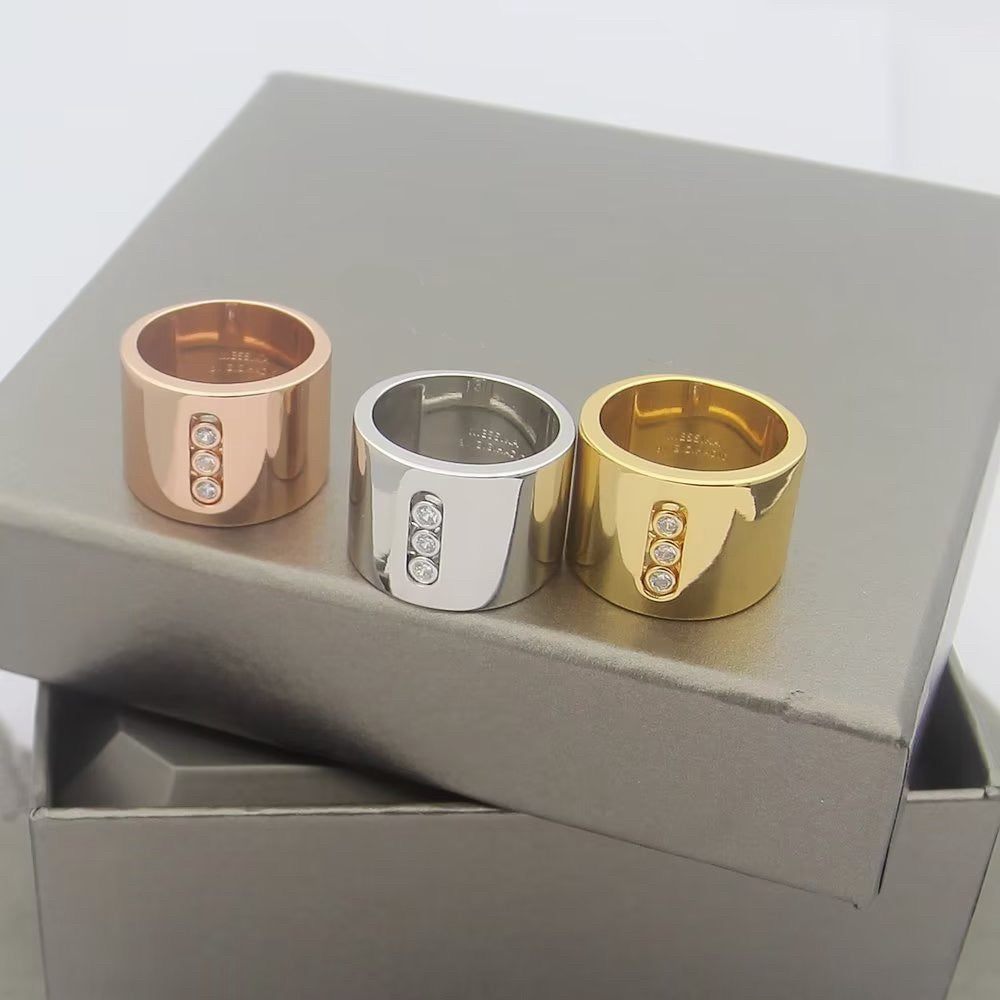 [lume Jewelry] Move Wide 3 Moving Diamonds Wide Band Ring