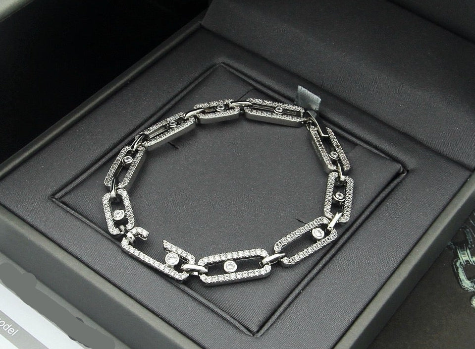 [lume Jewelry]Large Full Diamond Unisex Sliding Bracelet with Moissanite