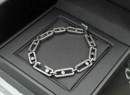 [lume Jewelry]Large Full Diamond Unisex Sliding Bracelet with Moissanite