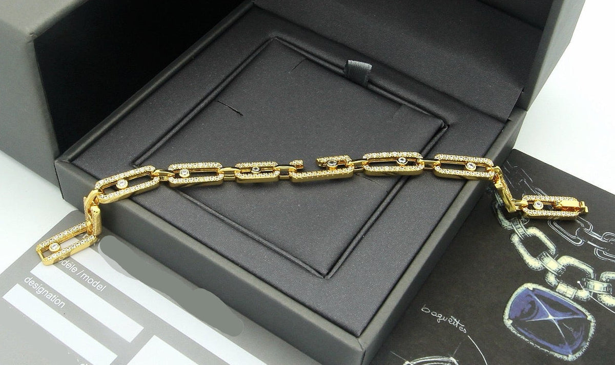 [lume Jewelry]Large Full Diamond Unisex Sliding Bracelet with Moissanite