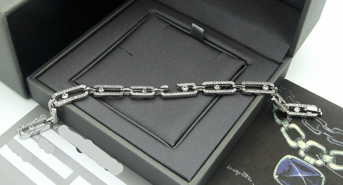 [lume Jewelry]Large Full Diamond Unisex Sliding Bracelet with Moissanite