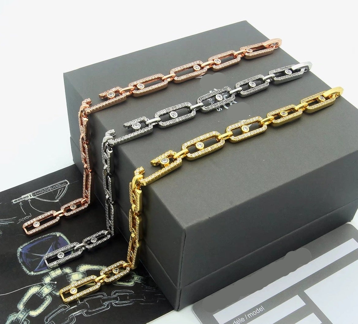 [lume Jewelry]Large Full Diamond Unisex Sliding Bracelet with Moissanite