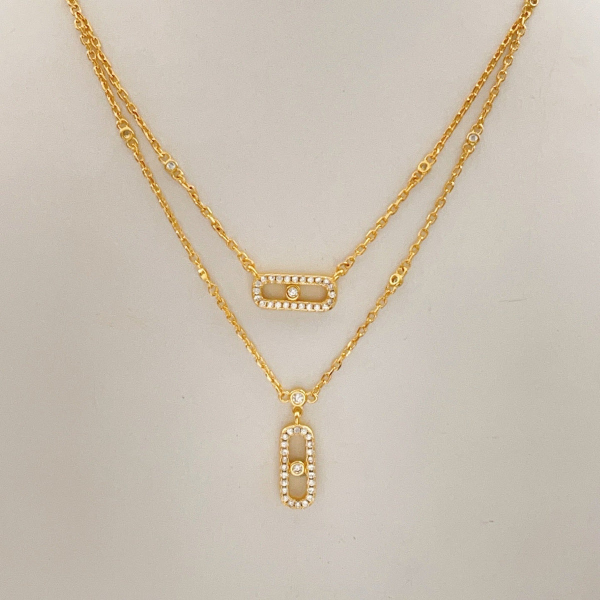 [lume Jewelry]MOVE 2 ROW DIAMOND NECKLACE
