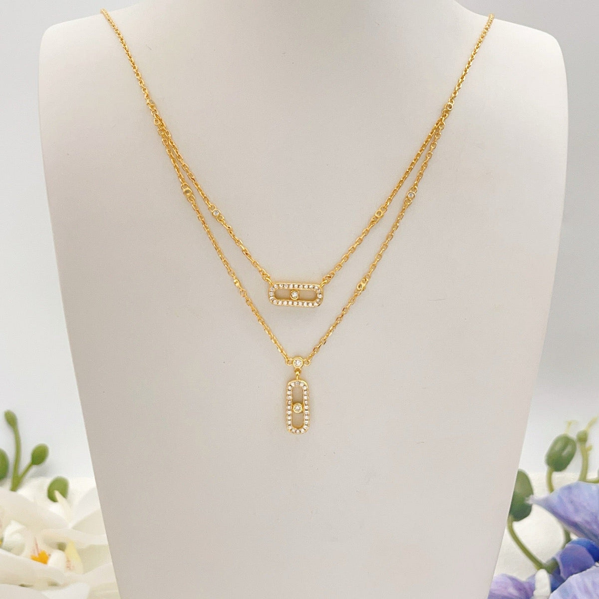 [lume Jewelry]MOVE 2 ROW DIAMOND NECKLACE